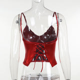 Women Tops Summer Slim Fit Vest Sexy Faux Leather Camisole Top