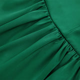 Women Dress Green Satin Waist Princess Dress Women Elegant Puff Sleeve Dress