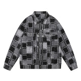Unisex Jacket Autumn Black and Gray Grid Double Pull Lock Jacket