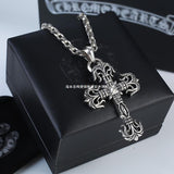 Chrome Hearts Necklace Vintage Cross Flame Bullet Pendant Men's and Women's