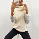 Women Knitted Sweater Autumn Turtleneck Sweater with Short Sleeves