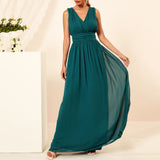 Women Evening Gown Sexy Backless Green Chiffon Dress Maxi Dress