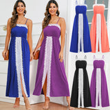 Women Date Dress Lace Slit off-the-Shoulder Tube Top A- line Dress