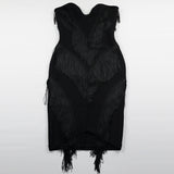 Women Evening Dress Sexy Tassel Formal Dress V-neck Bandage One-Piece Dress