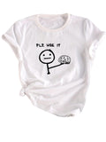 Letter & Stick Figure Print Crew Neck T-Shirt, Casual Short