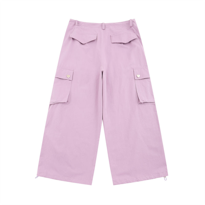 Men Sweatpants Love Button Wide Leg Pants Casual Pants Pocket Drawstring Jogger Pants