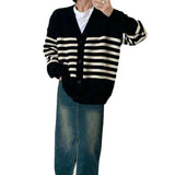 Women Knitwear Autumn and Winter Stripes V-neck Sweater Coat Loose Knitted Cardigan