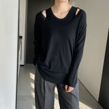 Women Knitted Two-Piece Set Spring Loose Sweater round Neck Vest Blouse Ab29