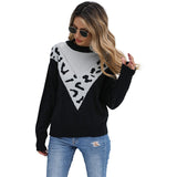 Women Knitted Sweater Autumn and Winter Leisure Leopard Print Contrast Color Long Sleeve Sweater
