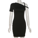 Women Dresses Summer Short Sleeve Solid Color Slim Fit Sexy Sheath Dress (Bla0420)