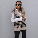 Women Knitted Sweater Autumn Houndstooth Sweater Vest