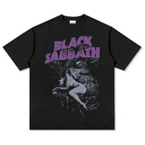 Mens Vintage Rock Band T-Shirt Washed Short Sleeve T-Shirt Crew Neck Band BLACK SABBATH Black Sabbath GOD ISDEAD