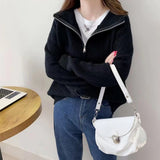 Women Knitwear Autumn and Winter Zipper Sweater Coat Loose Knitted Cardigan