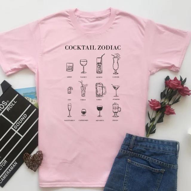 Cocktail Zodiac Women Funny T Shirts Hipster Alcohol