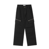 Men Sweatpants Zipper Slit Straight Cargo Pants Pleated Wide-Leg Pants