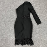 Women Evening Dress Fall/Winter Sexy Lace Cutout Slim Fit Bandage One-Piece Dress