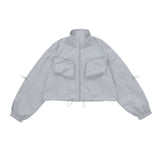 Women Jacket Loose Casual Stand Collar Long Sleeve Sports Short Jacket