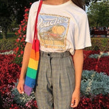 Peach Record T shirt Short Sleeve Large Size Street