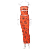 Women Dresses Spring and Summer Print Hollow Backless Slim Fit Dress