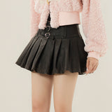 Women Skirt High Waist PU Leather Skirt Pleated Skirt