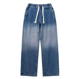 Men Jeans Gradient Jeans Men Retro Washed Loose Wide-Leg Straight Trousers