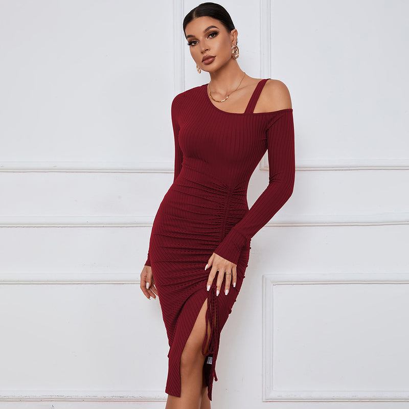 Women Dress off-Shoulder Autumn and Winter Sheath Long Sleeve Sexy Dress