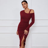 Women Dress off-Shoulder Autumn and Winter Sheath Long Sleeve Sexy Dress