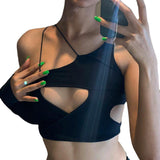 Women T-shirt Hollow out One-Shoulder Sleeve Sexy Nightclub Vest