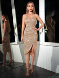 Women's Evening Gown Sexy Sling Retro Irregular Sequins Dress