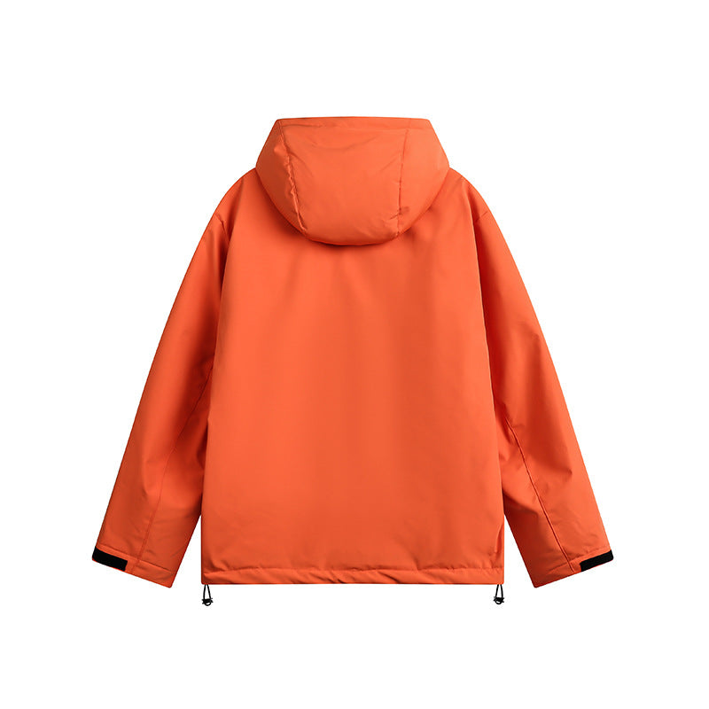 Unisex Winter Cotton Coat Zipper Pocket Decorative Hooded down Jacket Retro Loose down Jacket