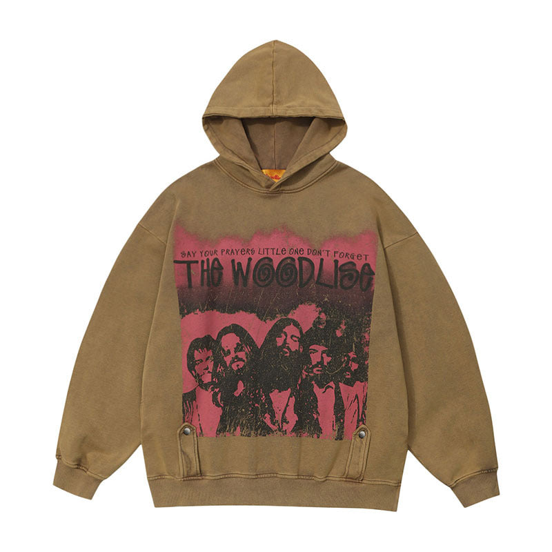 Men Hoodie Retro Washed Hooded Sweatshirt Sports Sweater