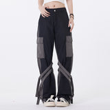 Men Sweatpants Punk Hip Hop Stitching Contrast Color Wide-Leg Workwear Trousers