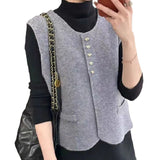 Women Knitted Cardigan Vest Vest Cardigan Coat Knitted Sweater Women's round Neck Loose