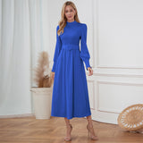 Women Date Dress Stand Collar Long Sleeve Skirt