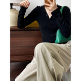 Women T Shirt Button V-neck Long Sleeve T-shirt