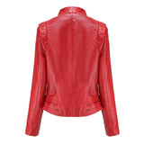 Red Leather Jacket Pu Lapel Women's Slim-Fit Leather Coat Short Jacket