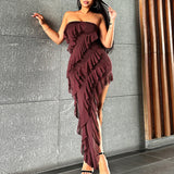 Women Dresses Summer Sexy Backless Slit Tassel Dress (Bla0420)