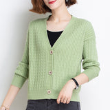 Women Knitwear Spring and Autumn Cardigan Short Loose V-neck Retro Twist Knitted Cardigan