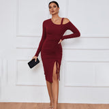 Women Dress off-Shoulder Autumn and Winter Sheath Long Sleeve Sexy Dress