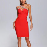 Women's Wedding Dress Bandage Dress One-Shoulder Diamond-Embedded Dress Backless Hip Skirt