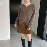 Women Cardigan Sweater Double Breasted Vintage Autumn Cardigan Long Sleeve Sweater Coat Q730