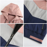 Women Trench Coat Women's Thin Trench Coat Women's Spring and Autumn Hooded Jacket Women's Outdoor Raincoat Color Matching Drawstring Coat