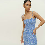 Robe Bridgerton Blue Printed Long Slim Strap Dress