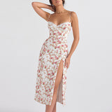 Women Dresse Lace Dress Open-Leg Suspender Dress V-neck Slim Fit Long Dress