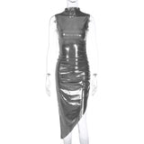 Women Dresses Winter Slim Fit Pleated Sleeveless Dress