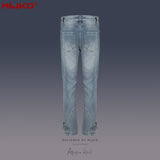 MIJKO Mens Vintage Pants Slim-Fit Zip Wide-Foot Jeans