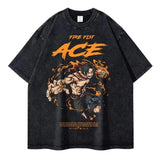 2024Portgas D Ace T-shirts Vintage Washed Anime T Shirt