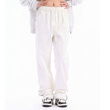 Men Sweatpants Pocket Wings Embroidered Straight Zipper Slit Jeans