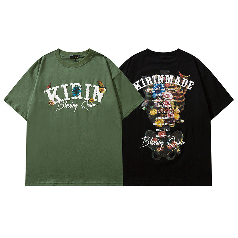 Men T Shirt Floral Print Crew Neck Couple T-shirt