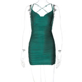 Women Dresses Spring Backless Green Dress Suspender Skirt (Bla0420)